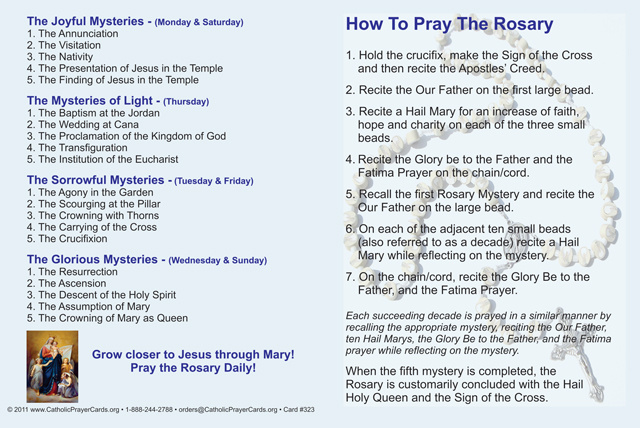 How to Pray the Rosary Fold-over Card(FOR THOSE UNABLE TO ATTEND MASS)
